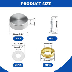 24 Pcs Stainless Steel Screw Cover Cap, 0.63″/16Mm Diameter Mirror Screw Cap