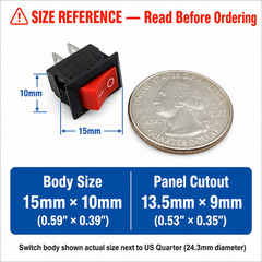 Red Mini Rocker Switch SPST ON/OFF 2-Pin 125VAC/6A KCD117S Miniature 2/5/10 Pk