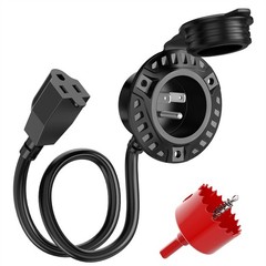 15A 125V AC Port Plug 12AWG RV Shore Power Inlet Socket with 18” Extension Cord