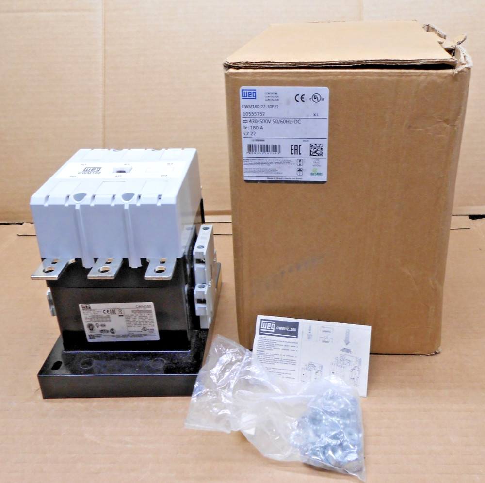 NEW WEG CWM180-22-30E21 IEC MOTOR CONTACTOR 150HP@460V 3 POLE 180 AMP 430-500V