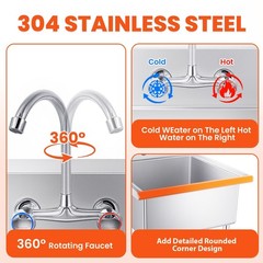 27.56×11.9×27″ Stainless Steel Commercial Utility Sink Hand Wash Laundry Tub