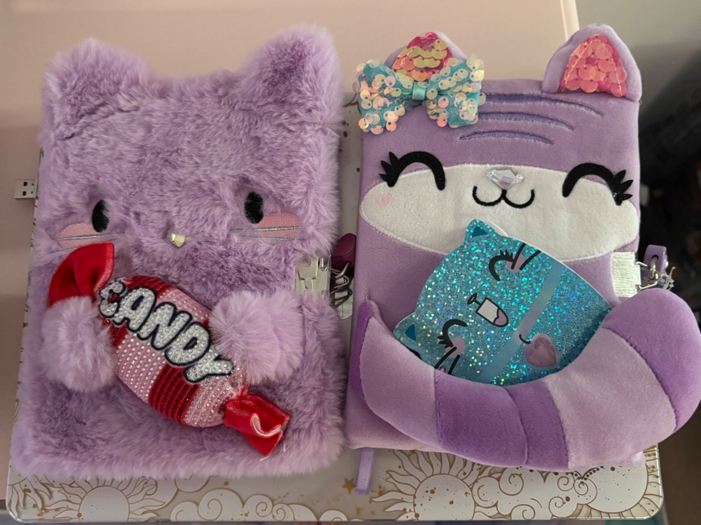 Claire’s sequin sparkle candy cat purple fluffy cat diary journal set*sold out*