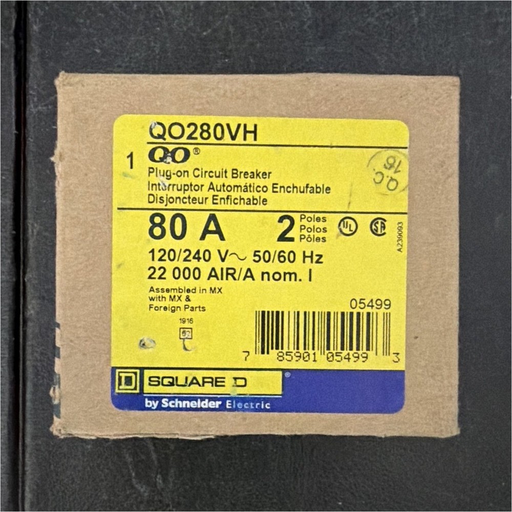 Square D QO280VH 80A 2-Pole Plug-On/Plug-In Circuit Breaker 120/240VAC