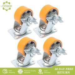 4 Pcs 4″ Side Brake Polyurethane Plate Casters, 3200 Pounds, Silver + Qrange