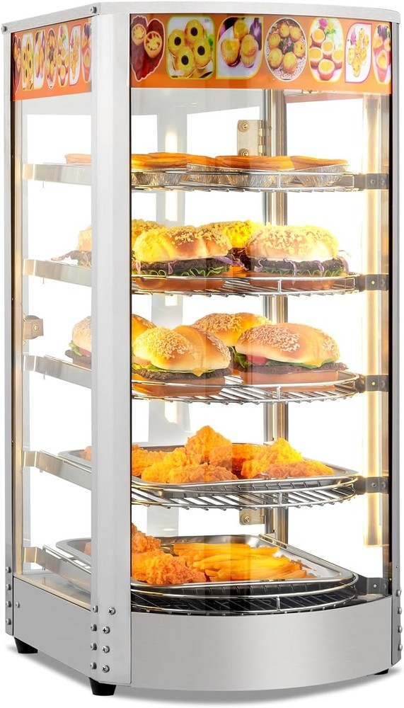 5-Tiers Commercial Food Warmer Display, 800W Pizza, Bread Display Warmer w/Light