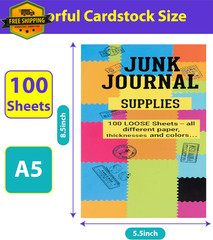 Junk Journal Loose Leaf Paper 100 Sheets 8.5×5.5in Vintage Scrapbook A5 Set