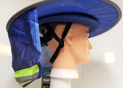 BLUE Hard Hat Sun Shade Visor Full Brim Mesh Neck HI VIS REFLECTIVE STRIPE