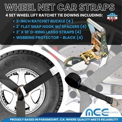 4 Sets 2″ x 10′ Ratchet w/Flat Snap Hook Wheel Lift Lasso Strap Tow Truck Towing