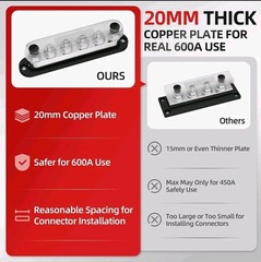 600A Power Distribution Block 12V Bus Bar Terminal Block 6 x 3/8″ Terminal Studs