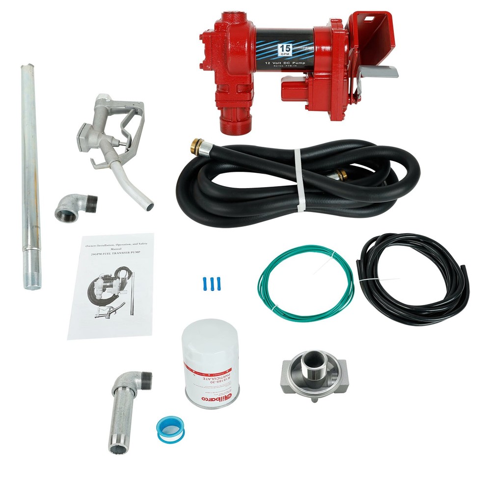 12V Fuel Transfer Pump 15GPM DC Gasoline with Nozzle Kit with Particulate Filter