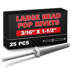 25 Pcs Aluminum Long Rivets 3/16 x 1-1/2 Large Dome Head Large, Metallic