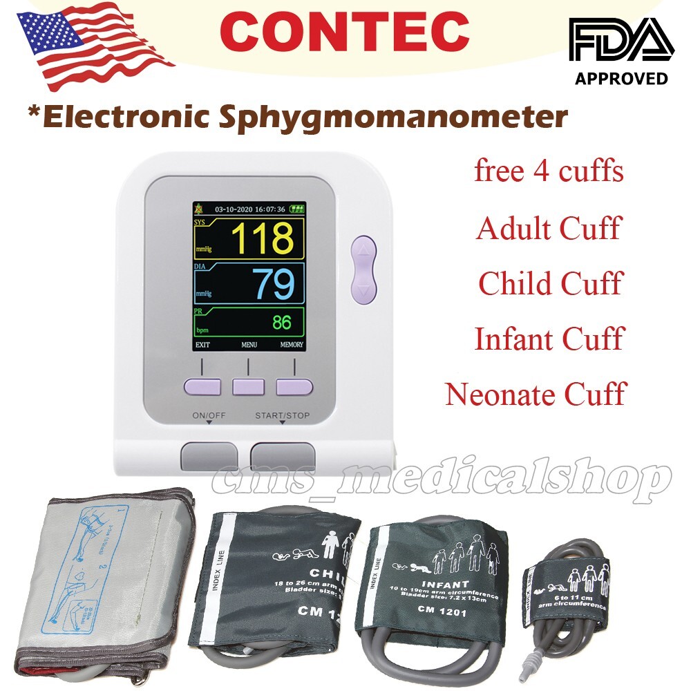 Digital Blood Pressure Monitor CONTEC08A+Neonatal/Infant/Child/Adult cuffs,USB