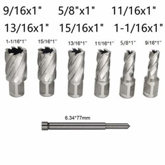 6pc Set Annular Cutter 3/4″ Weldon Shank 9/16 11/16 5/16 5/8 Magnetic Drill Bit