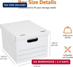 Amazon Basics Storage/Filing Boxes with Lift-Off Lid, Letter/Legal Size, Collaps