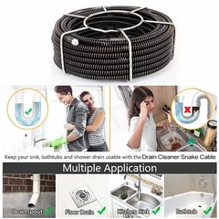 60 Ft Drain Auger Plumbing Snake Clog Cable 5/8 In.Sewer Pipe Cleaner Durable