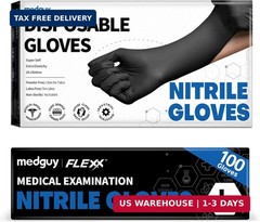 Medguy Nitrile Disposable Gloves, 4 Mil Black Powder-Free Latex-Free Food-Safe G