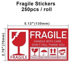 Fragile Stickers 1 Roll 250 Labels 2.76″ x 5.12″ Strong Adhesive Warning Labels