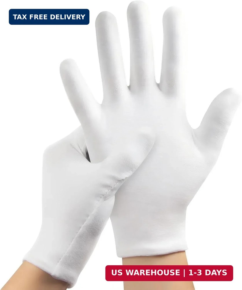 3 Pairs Cotton Gloves for Dry Hands Sleeping Women Men Jewelry Coin Inspection