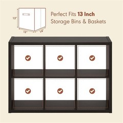Pemberly Row 6 Cube Vinyl Record Media Storage Organizer in Dark Oak Finish