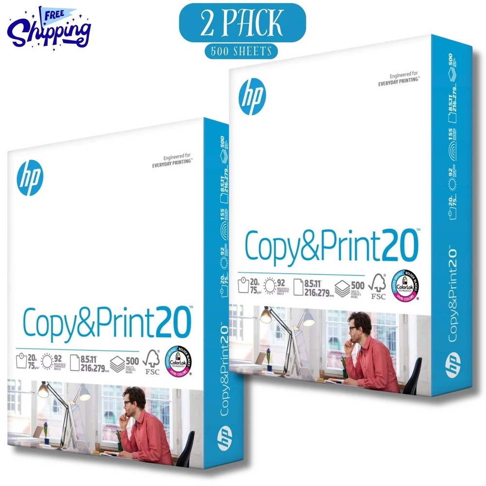HP Copy & Print20, 20lb, 8.5 x 11, 1 Ream (500 Sheets) (2 Pack)