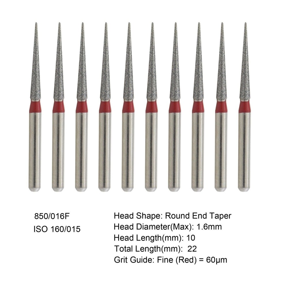 10/Box Dental Diamond Polishing Bur Burr FG 850-016F Round End Taper Fine Grit