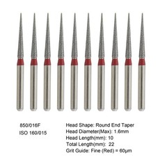10/Box Dental Diamond Polishing Bur Burr FG 850-016F Round End Taper Fine Grit