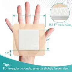 Silicone Foam Dressing with Adhesive Border 4“ x 4”,5 Packs Waterpro