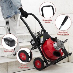 Auto Feed 75 FT x 1/2 Inch Drain Cleaner Machine 370W Portable Sewer Snake Auger