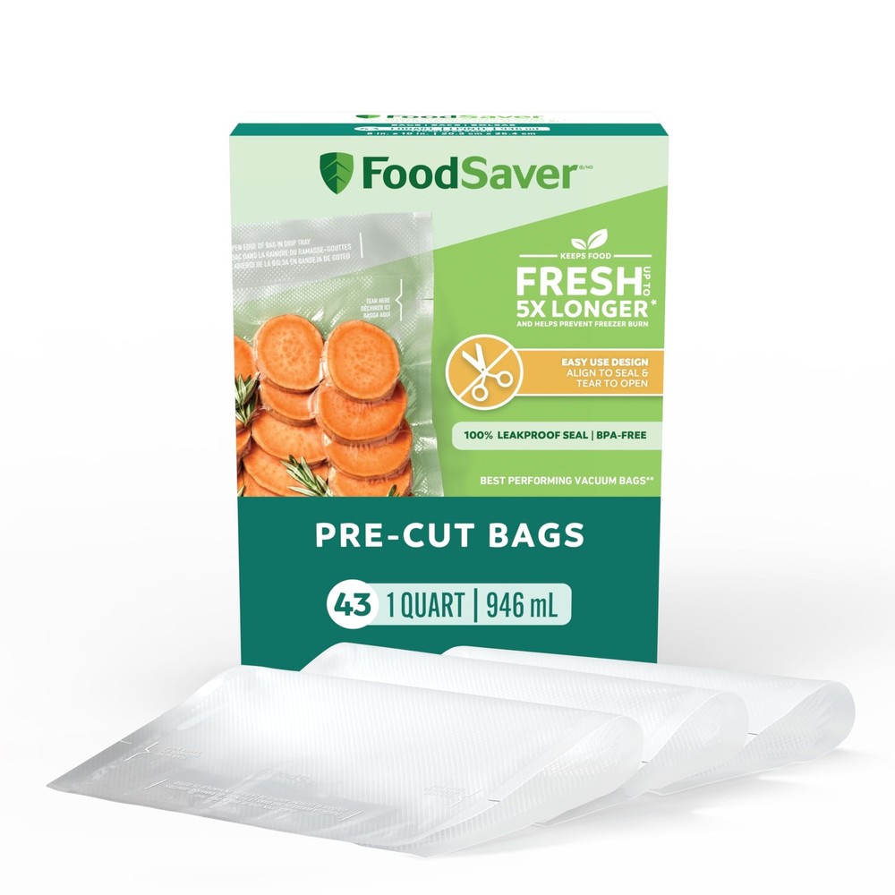 FoodSaver Quart Pre-Cut Vacuum Seal Bags, Easy Use Vacuum Storage Bags, Align…
