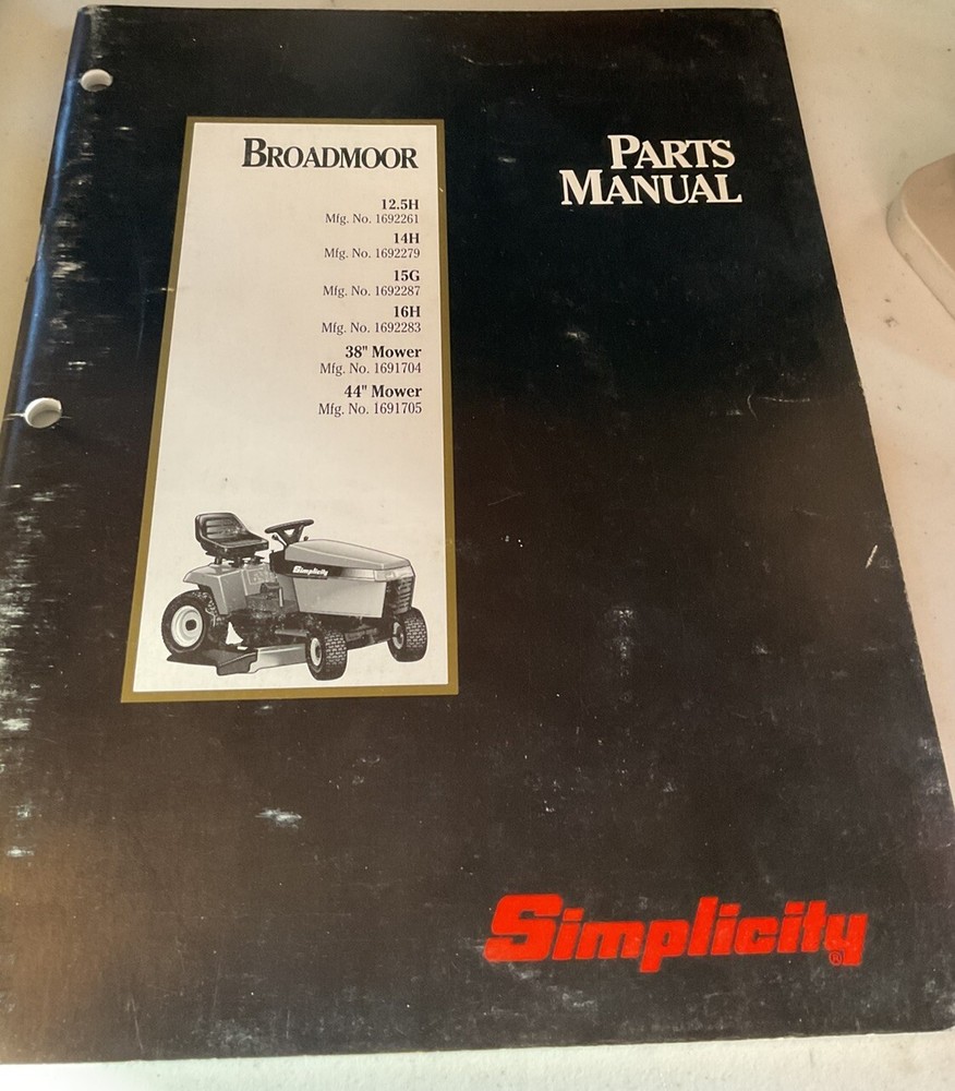 Simplicity Broadmoor Tractor 12.5H, 14H, 15G, 16H Parts Manual