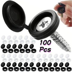 100 Pcs Black Hinged Screw Cover Caps – Snap Flip Tops w/ Washers Small