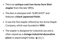Antique Acme “Sure Shot” Heavy-Duty Desk Stapler Please Read Description