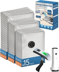 15 Pack Vacuum seal Bags for Clothing Travel with Power Pump and Luggage Scale,