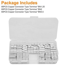 200PCS Copper Butt Splice Connectors Kit Non-Insulated Crimp Terminals Inverters