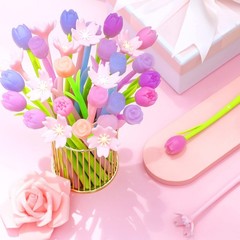 18 Pieces Color Changing Flower Pens Colorful Cherry Blossom Tulip Rose Style