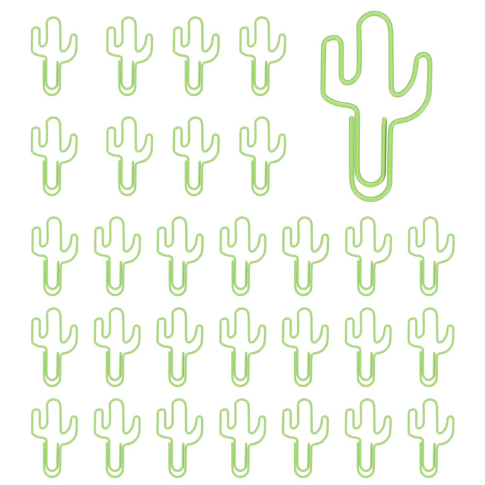 30Pcs Paper Clip, Cactus Shape Paper Clip Small Cute Bookmarks, Green