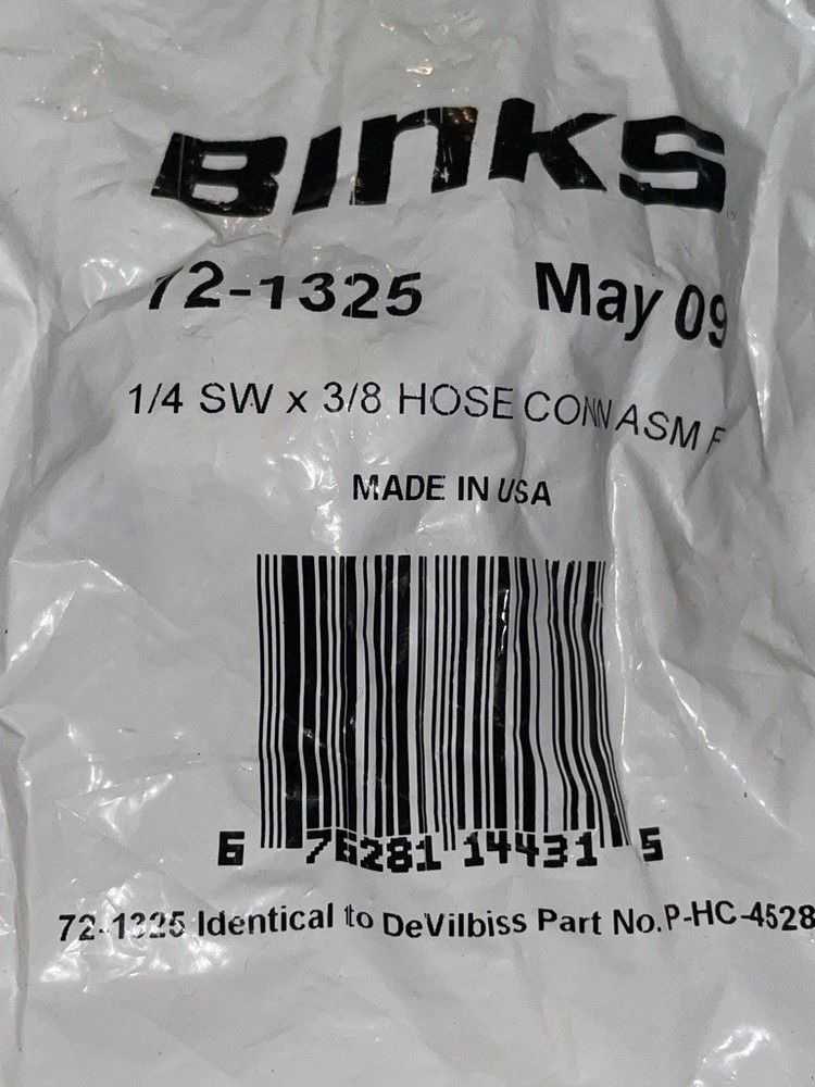 BINKS 72-1325 OR DEVILBISS P-HC-4528 1/4 F NPS X 3/8 ID AIR OR FLUID HOSE