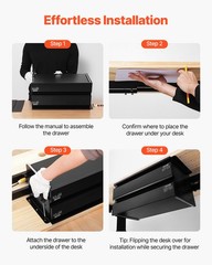 VEVOR 2 Drawer 16″ Under Desk Drawer Organizer Slide-out Drawer Space Office