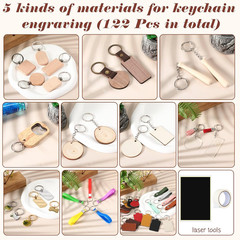 122 Pcs Laser Engraving Keychain Blanks in Wood, Metal, Acrylic, and More