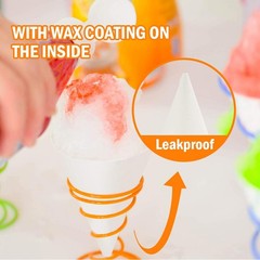 100 Snow Cone Cups Wax Coated Leakproof Cone Paper Cups for Slush Shaved Ice