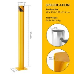 6 Packs in Height Bollard Post, 4.5 in Diameter, Yellow Safety Steel Bollard 42