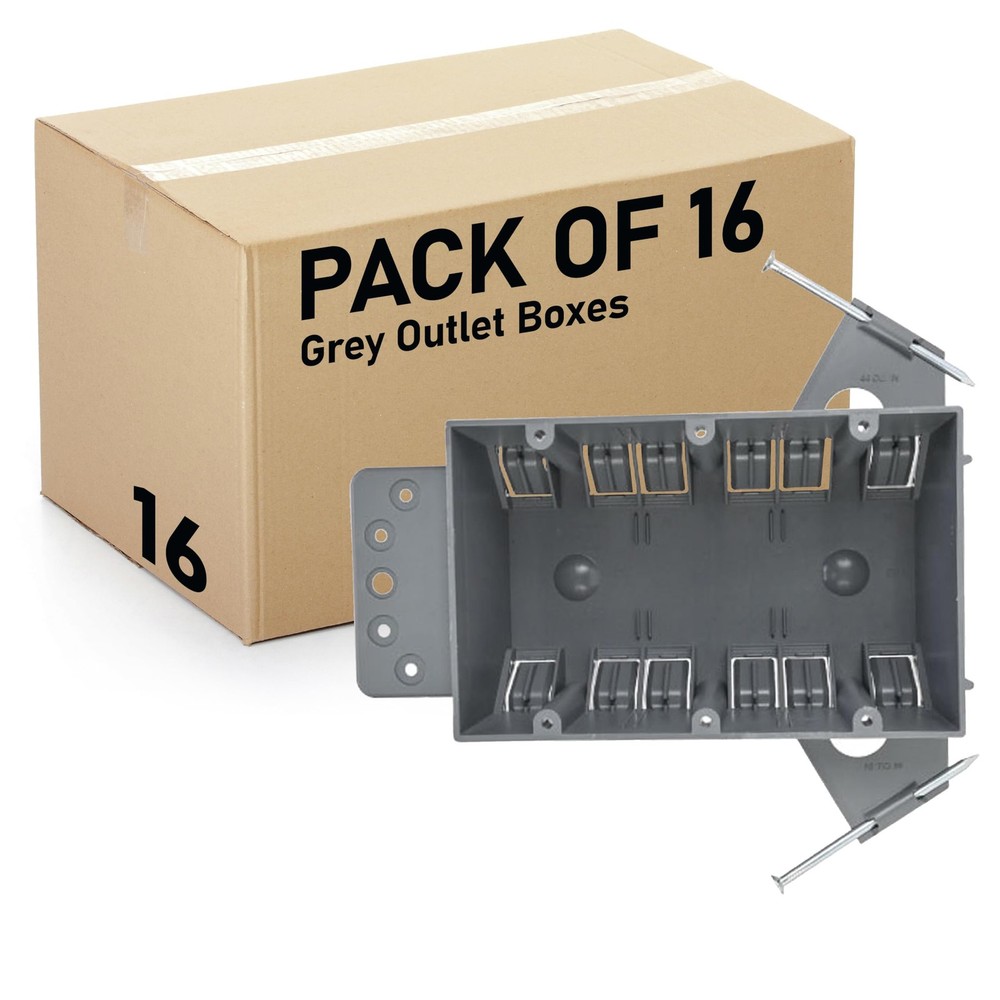 3-Gang Plastic Electrical Box, Grey Outlet Box, Three Gang New Work