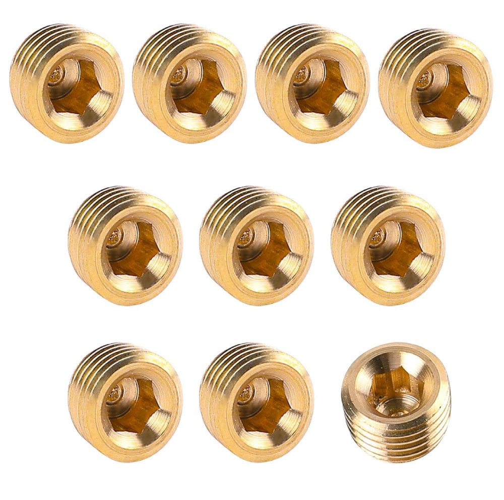 Brass 3/8″ NPT Male Pipe Plug Fitting Set – 10 PCS Hex Counter Sunk Plugs for Pi