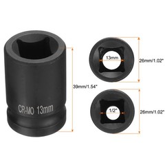 4 Point Square Socket 1/2″ Drive 13mm Metric CR-MO Square Impact Wheel Socket