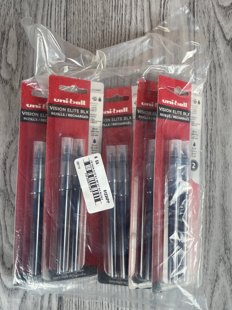 61234PP uni-ball Vision Elite Roller Ball Pen Refill, Blue/Black, 0.8mm, 10 Pack