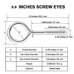 2.5 Inch Heavy Duty Eye Hooks 20 Pack Stainless Steel Eye Screws Screw in Eye H