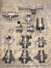 LOT OF Used Sanitary Valves Check Valves Fittings Clamps Parts Etc FREE SHIPPING