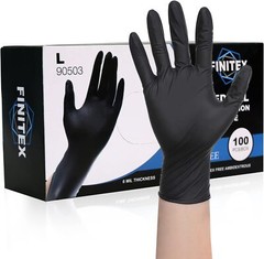 FINITEX Large Pack of 100 Black Nitrile Disposable Medical Gloves 6 mil
