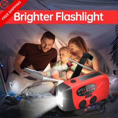 NOAA Solar Hand Crank Emergency Weather Radio with Built-in 2000mAh red