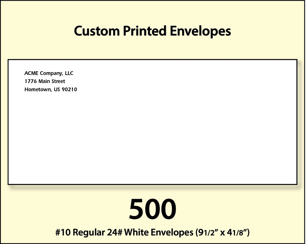 500 Custom Printed #10 Commercial Regular Envelopes Full Color Digital Printing